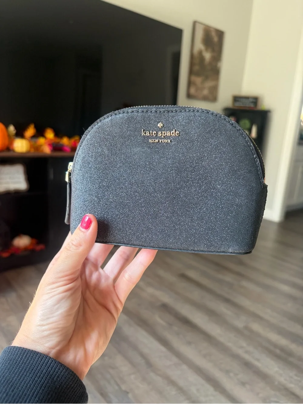 kate spade Black Glitter Dome Cosmetic Pouch